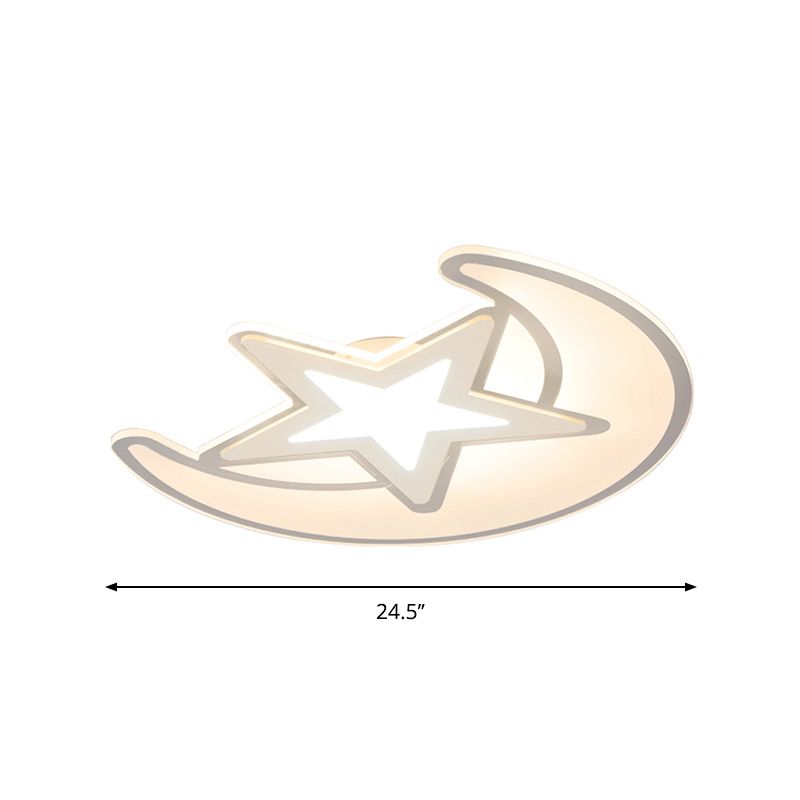Moon and Star LED Ceiling Lighting Nordic Acrylic White Flush Mount Lamp in Warm/White Light, 16.5"/20.5"/31" W
