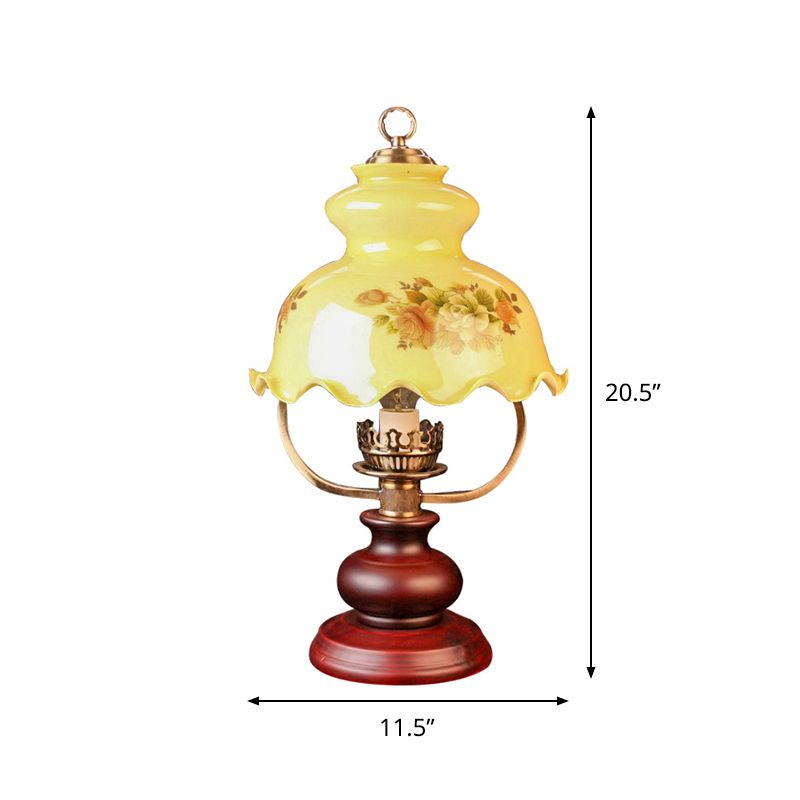 Lampada da notte pastorale con zucca con tesa a volant 1 illuminazione da tavolo in vetro fantasia giallo chiaro in rosso marrone