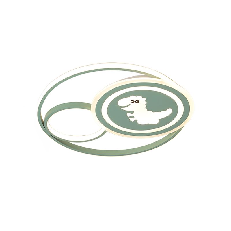 Luminaire de plafond circulaire en acrylique, plafonnier LED de dessin animé en rose/vert avec motif dinosaure/licorne, lumière blanche/chaude
