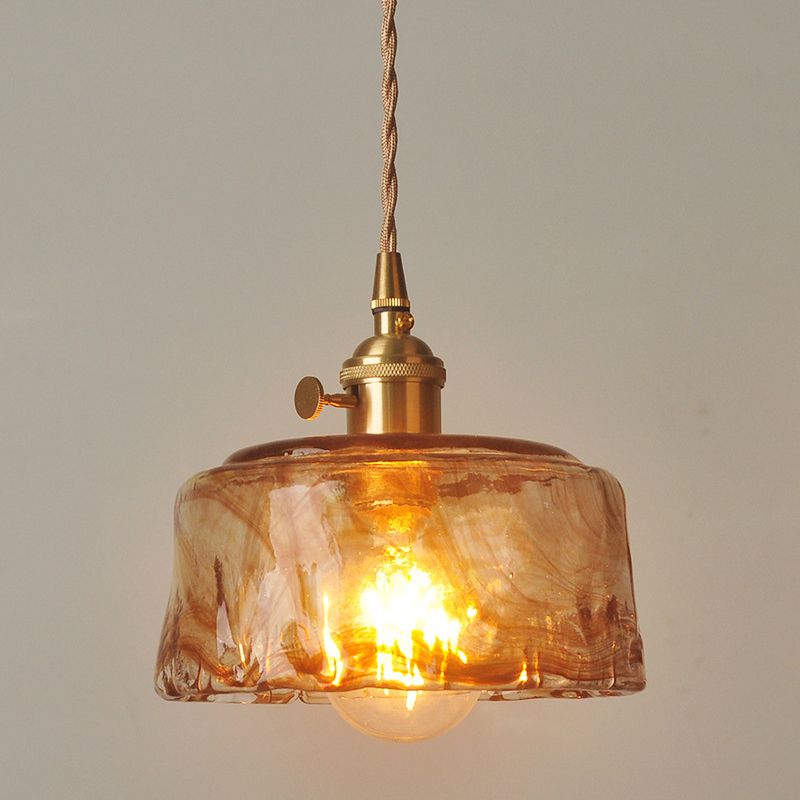 1 Light Geometric Ceiling Light Industrial Style Dimpled Blown Glass Hanging Pendant Lights for Restaurant