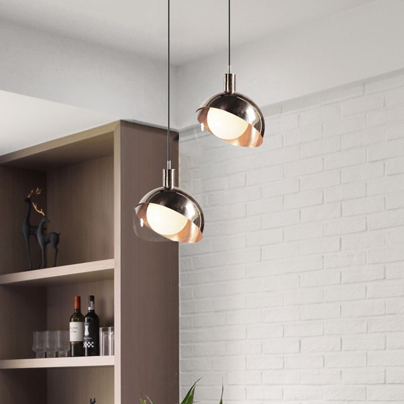Metal Dual-Dome Pendant Lighting Minimalist 1 Bulb Clear Glass Suspension Light Fixture