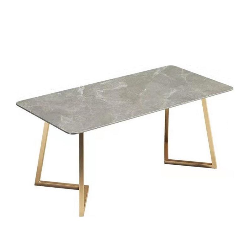 Stone Top Dining Table Industrial Rectangle Table with Sled Base