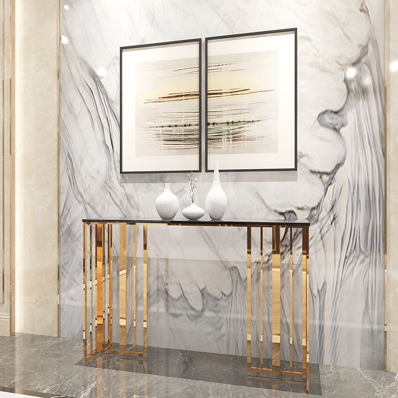 Glam Console Table Marble Rectangle Accent Table in Gold , 31.5 inch High