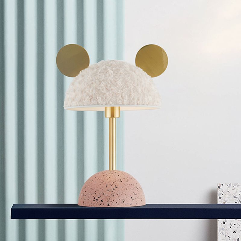 Villus Domed Nightstand Light Macaron 1 kop witte nachttafellamp met roze marmeren basis