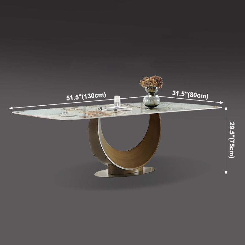 Mesa de comedor rectangular de lujo tradicional de metal Mesa de comedor de piedra sinterizada con pedestal