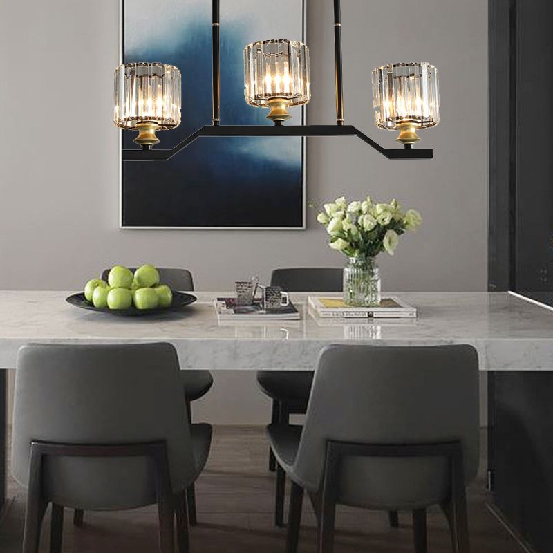 Dark Black 3-light Kitchen Island Lighting Crystal Geometric Shaded for Bedroom