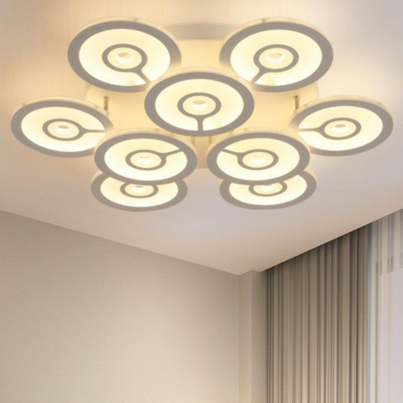 Floral LED Semi Flush Lighting Modern Style Acrylic Living Room Ceiling Mounted Light Fixture in White
