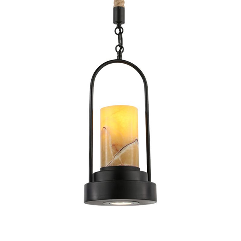 Cylinder Restaurant Suspension Lighting Farmhouse Stylish Marble 1 Light Bronze/Black Finish Ceiling Light Fixture