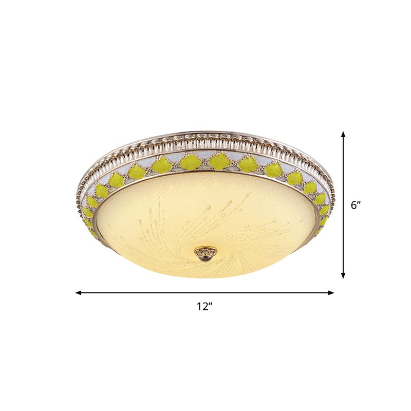 Frosted Glass Round Ceiling Flush Farmhouse Drawing Room LED Flush Mount Lighting in Gold, 12"/16"/19.5" Width