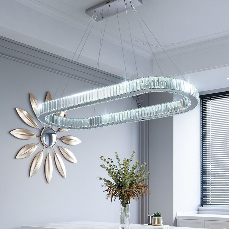 Oval Clear Crystal LED Island Light Fixture Modern Ceiling Pendant Light