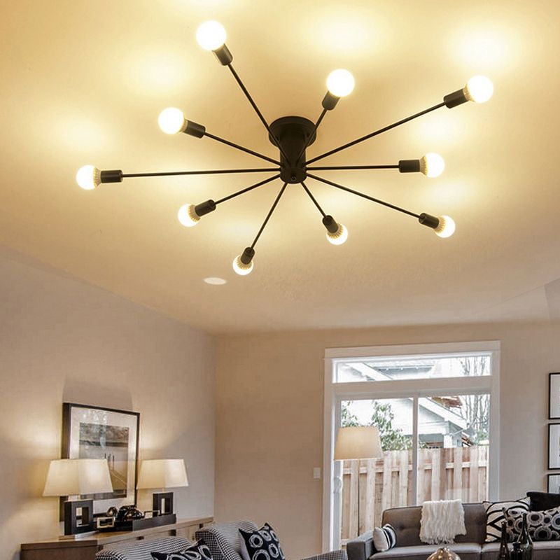10 Lights Semi Flush Ceiling Light Mid-Century Metal Ceiling Light Fixture