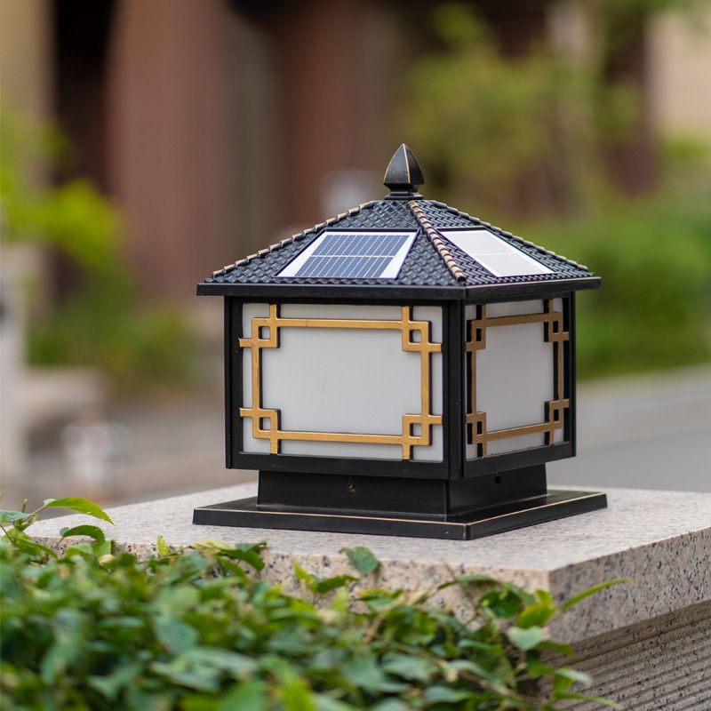 Contemporary Pillar Light Metallic LED Solar Lighting Fixture for Garden