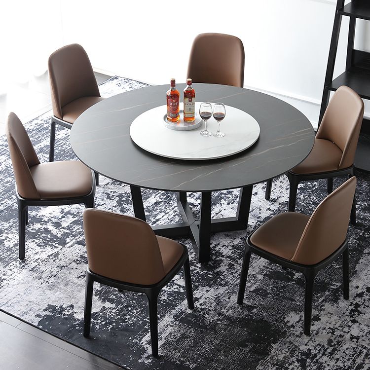 Round Dining Table Modern Sintered Top Stone Dining Table in Black