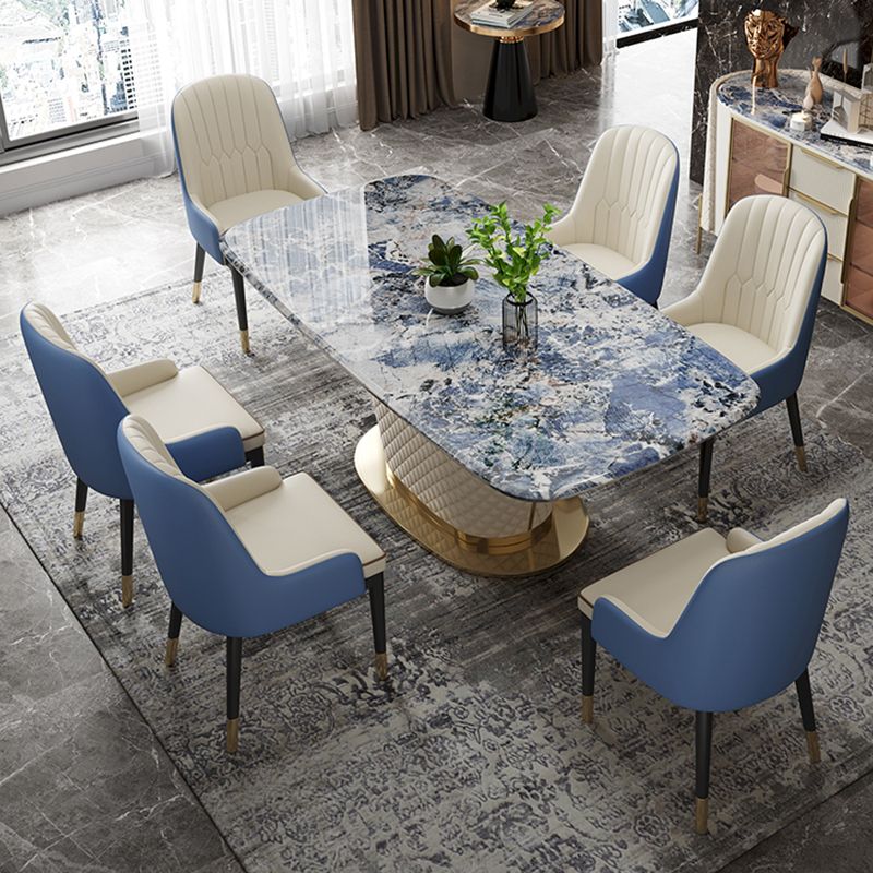 Rectangle Pedestal Dinette Table Traditional Luxury Faux Marble Dinner Room Table
