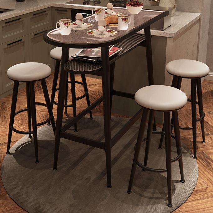 Round Faux Leather Dining Stool Backless Bar Stool with Metal Base