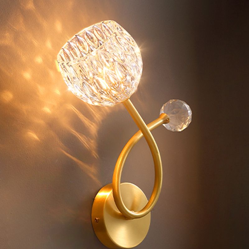 Brass Ball Shaped Wall Lighting Modern 1 Bulb Crystal Wall Mount Lamp for Bedroom
