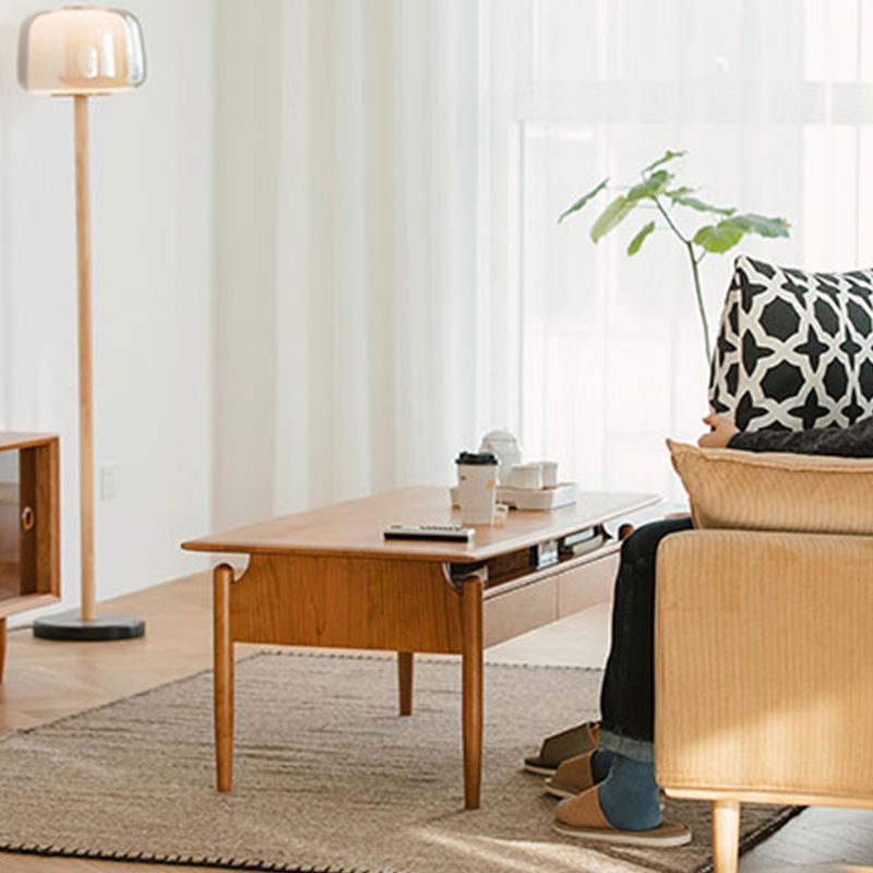 Farmhouse 4 Legs Coffee Table Solid Wood Cocktail Table with 2 Storage Drawers