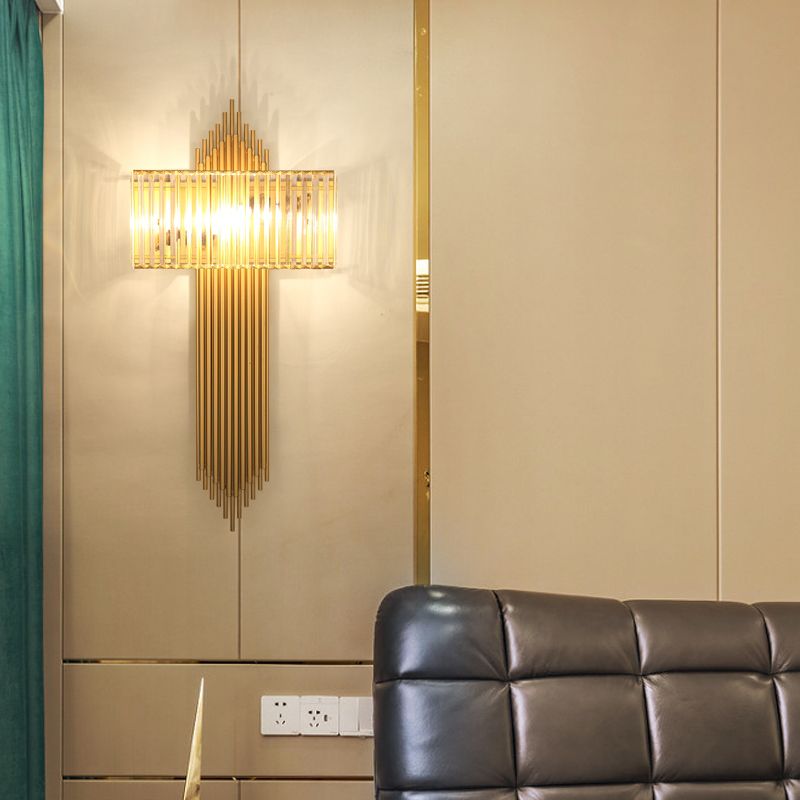 Unique Shade Crystal Wall Sconce Modern Style 2 Lights Wall Mounted Light in Gold