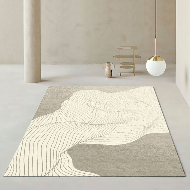 Light Brown Striped Rug Polyeste Casual Indoor Rug Stain Resistant Rug for Drawing Room