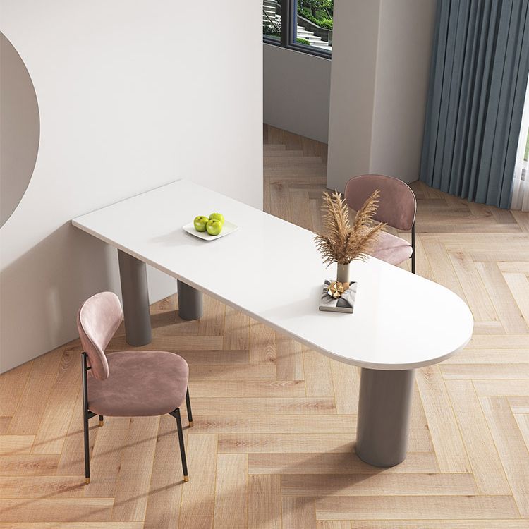 Modern Oval Dining Table Grey Solid Wood Double Pedestal Table Home Kitchen Dinner