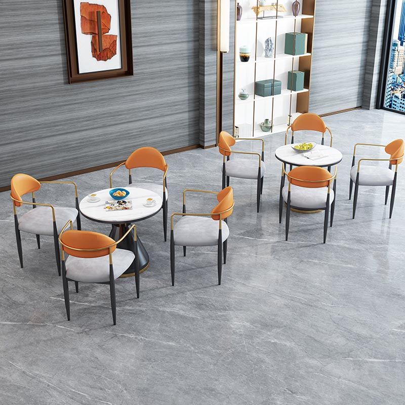 Modern Round Dining Table for Home Glossy Stone Dinette Table with Metal Base