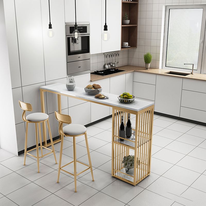 Faux Marble Pub Table 2-shelf Rectangle Cocktail Bar Table with Metal Base