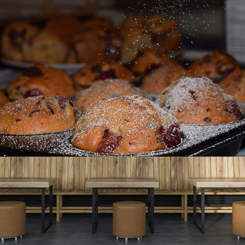 Minimalism Muffin Mural Photography Horizontal Wall Covering for Dessert Shop