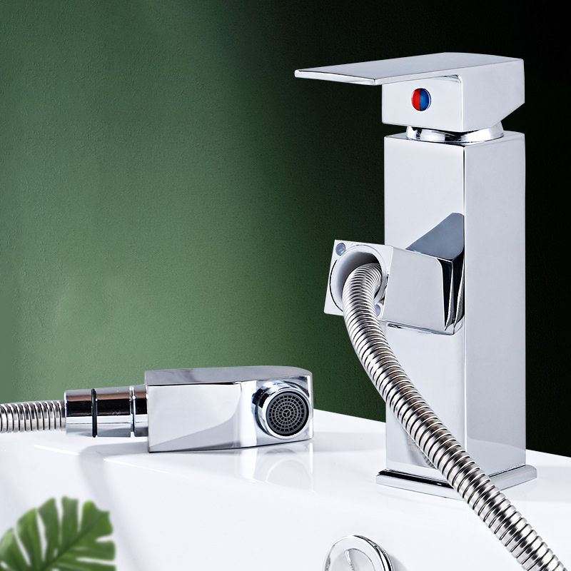 Modern Pull Out Centerset Faucet Single Handle Bathroom Vessel Faucet