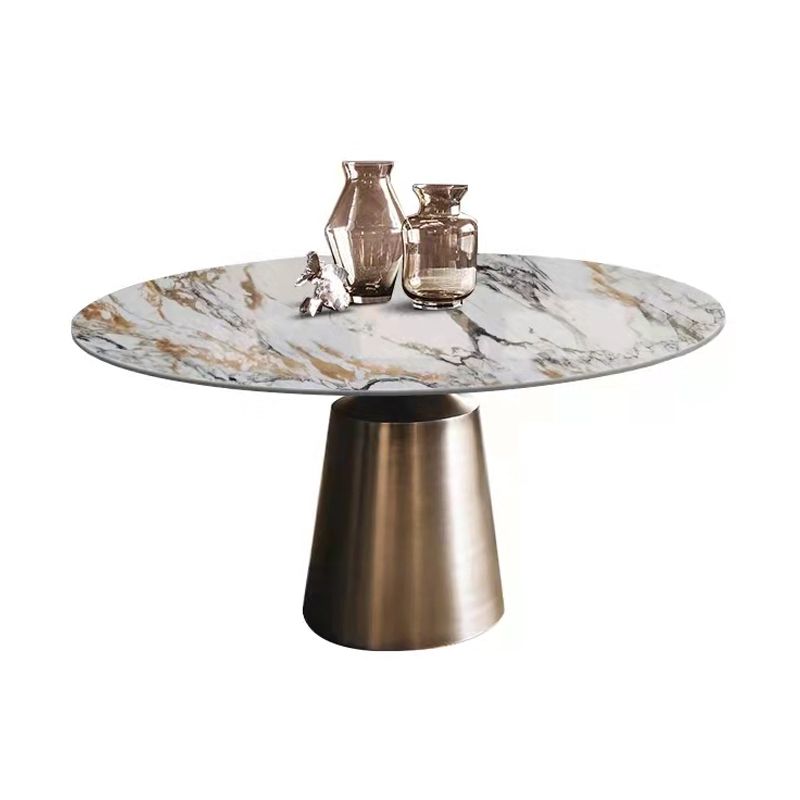 Glam Style Round Stone Top Dining Table Gold Base Dining Table for Living Room