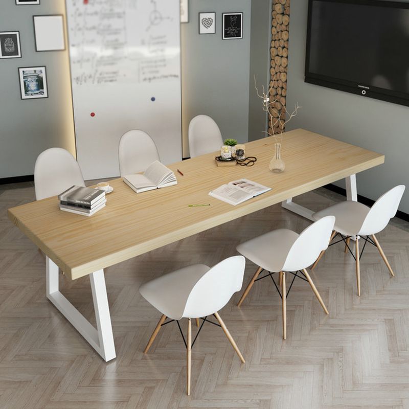 Mesa de comedor de madera maciza de pino, mesa de comedor industrial con base de trineo