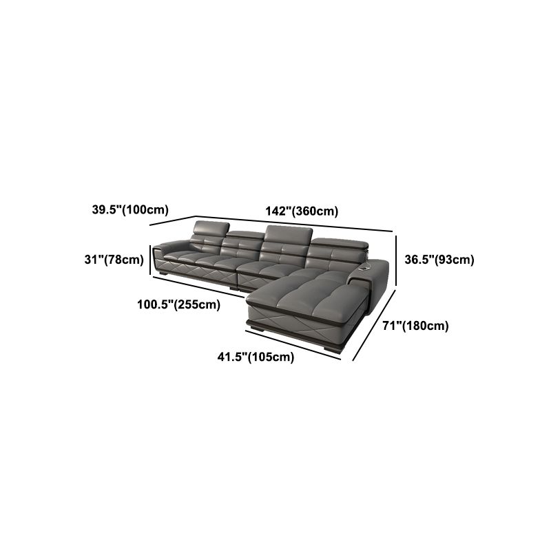 Modern Sofa Bed Leather Upholstered Grey Latex/sponge Upholstered Solid Wood Frame Sofa