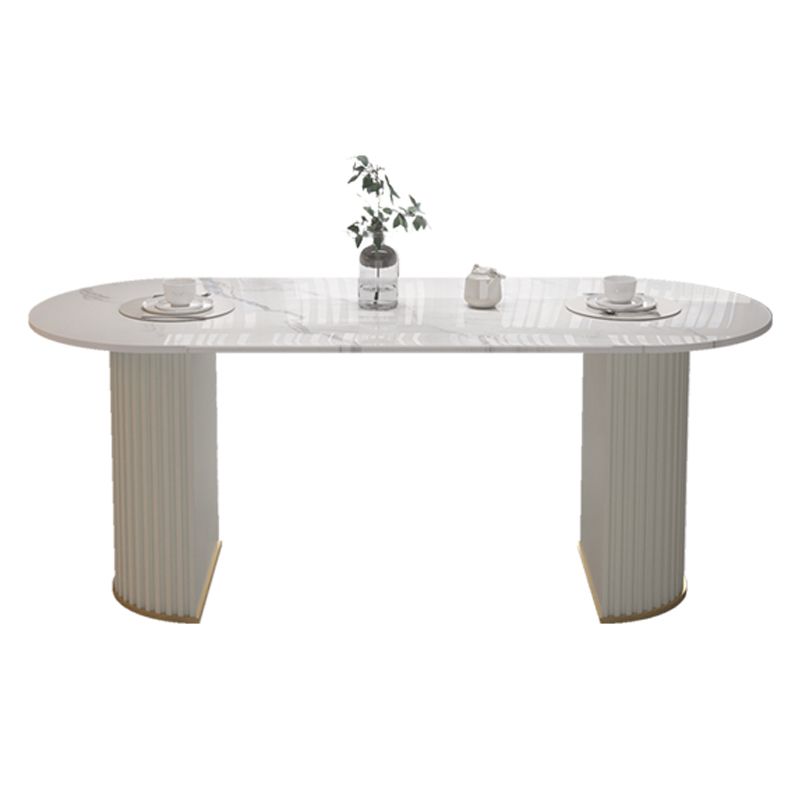 Sintered Stone Top White Table for Restaurant Modern Oval Table with Double Pedestal