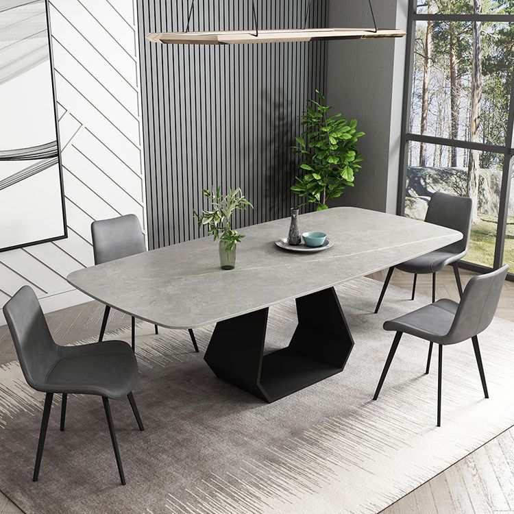 Minimalist Sintered Stone Dining Room Set with Rectangle Top and Pedestal Base Dining Furniture