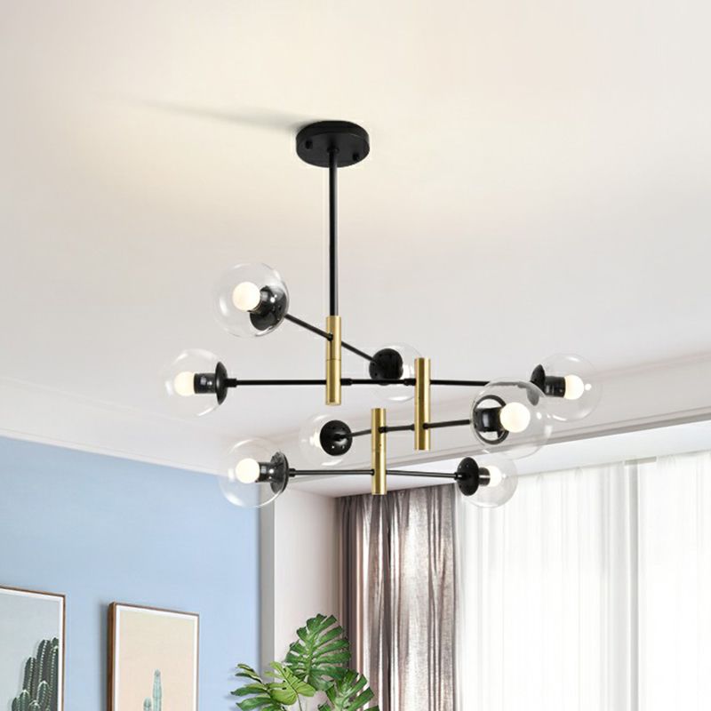 Swivelable Rod Arm Ceiling Chandelier Nordic Metal Living Room Suspension Light with Ball Glass Shade