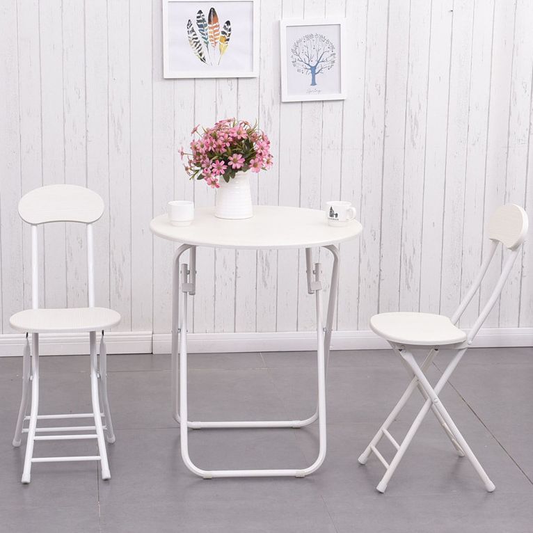 Folding Dining Table Set with Round Top and White Base Table Set for Home Use