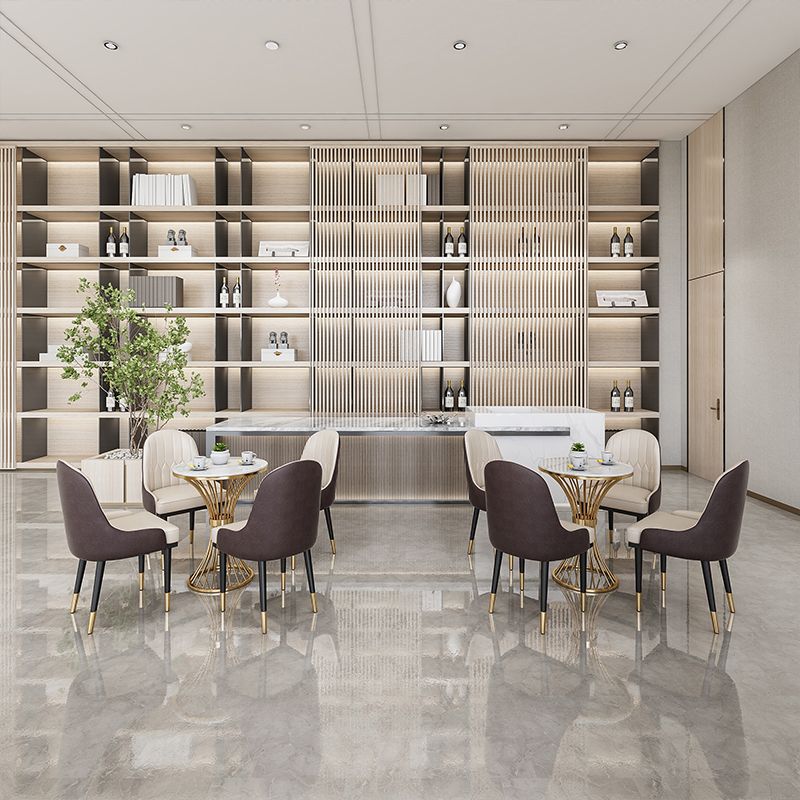 Runder skandinavischer Esszimmer Set Sintered Stone Ess -Möbel Set mit metallischer Basis