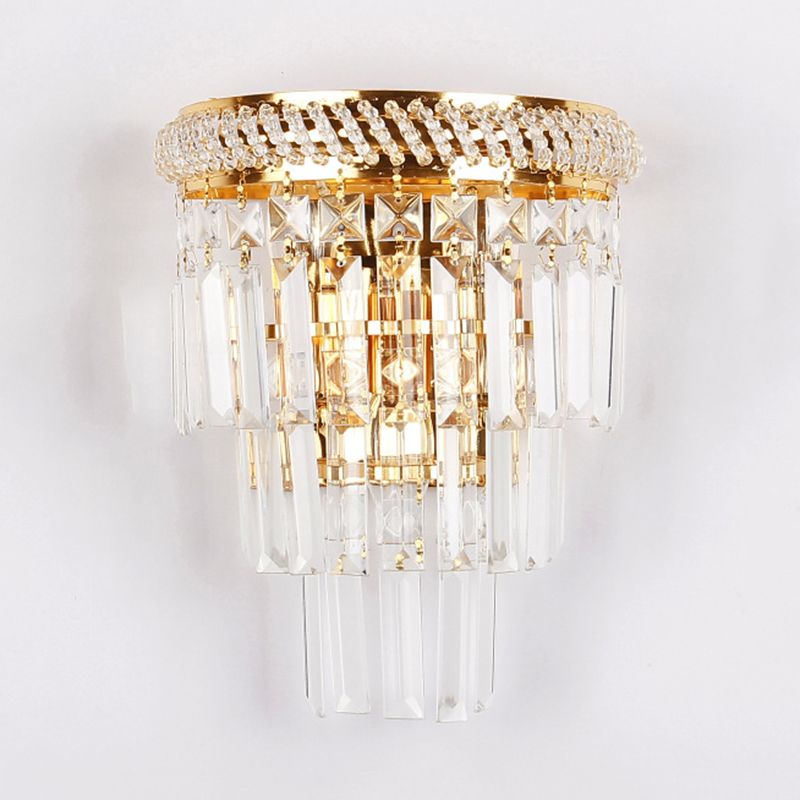 Modern Luxury Stagger Wall Lamp Electroplate Metal 3-Light Wall Sconce with Crystal Shade