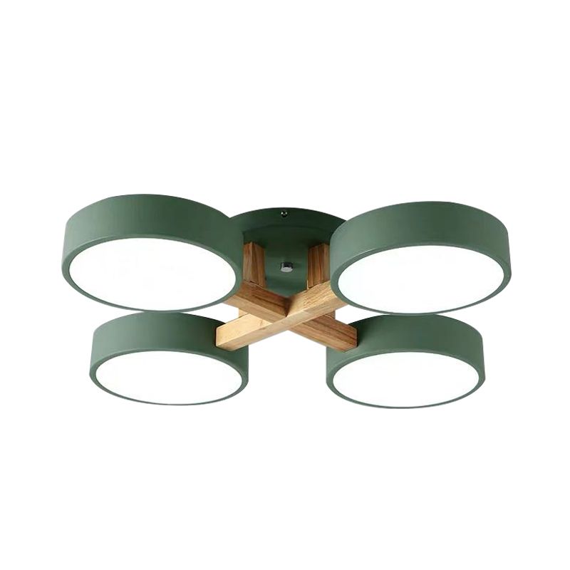 Macaron Tambor Sombra Lámpara Techo Acrílico 3/4/5 Cabezales Verde/Gris/Blanco Led Semi-Luz de techo para dormitorio