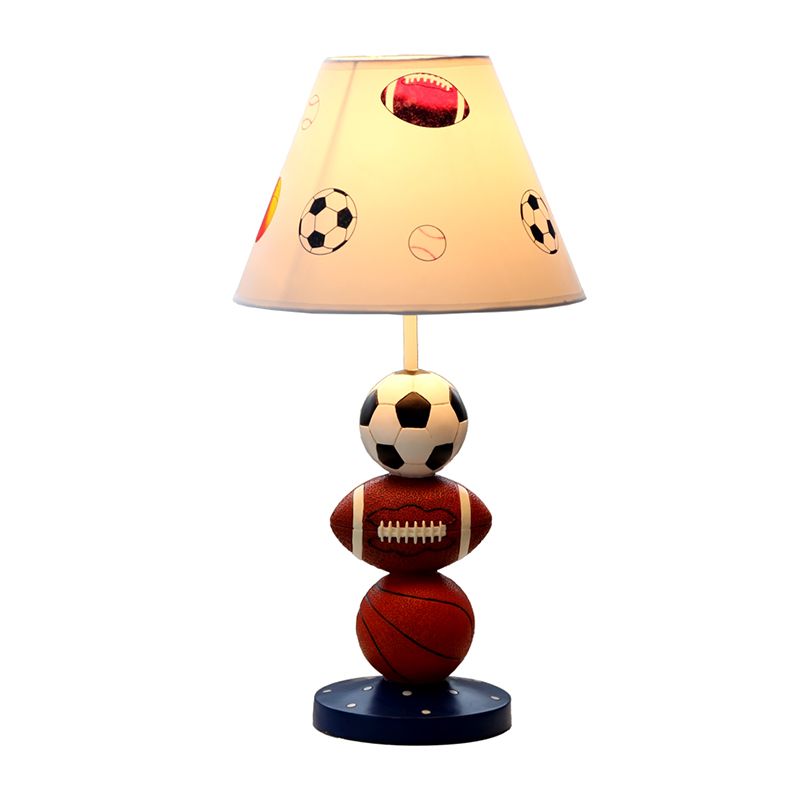 Sport Balls Bedroom Nightstand Lamp Resin Single-Bulb Kids Table Light with Empire Shade in White