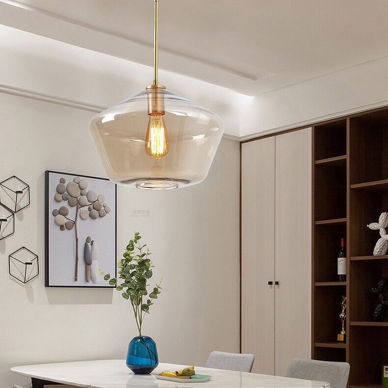 Modern minimalistisch handgeblazen glazen hanglampje Amber 1 lichte eetkamer hangend plafondlicht