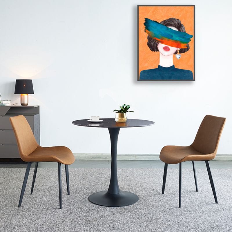 Contemporary Black Round Stone Dining Table with Tulip Style