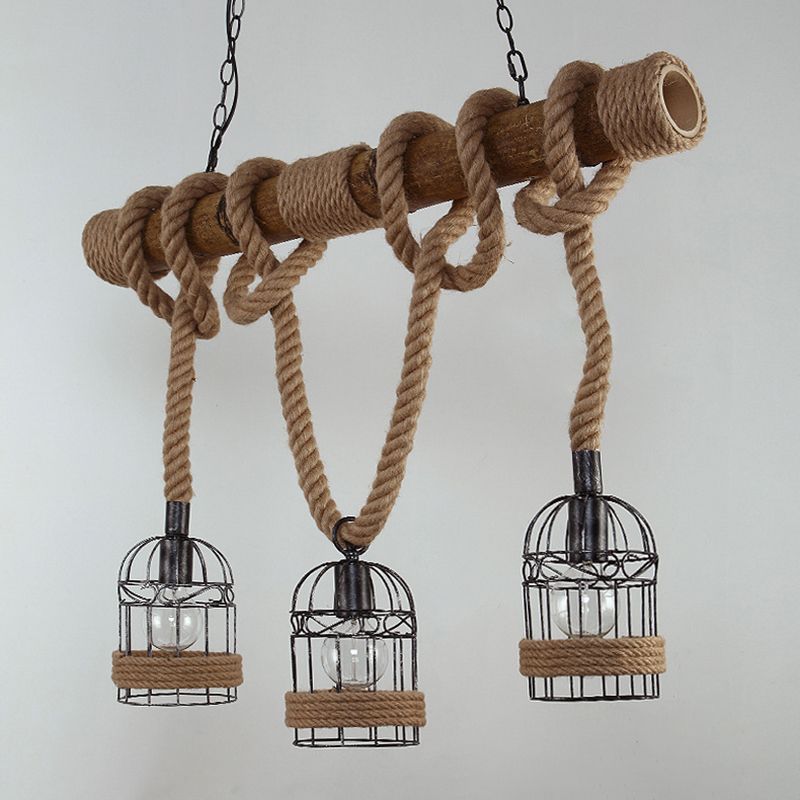 Birdcage Island Lighting Metallic Retro Industrial Style Pendant Lighting Fixtures for Restaurant