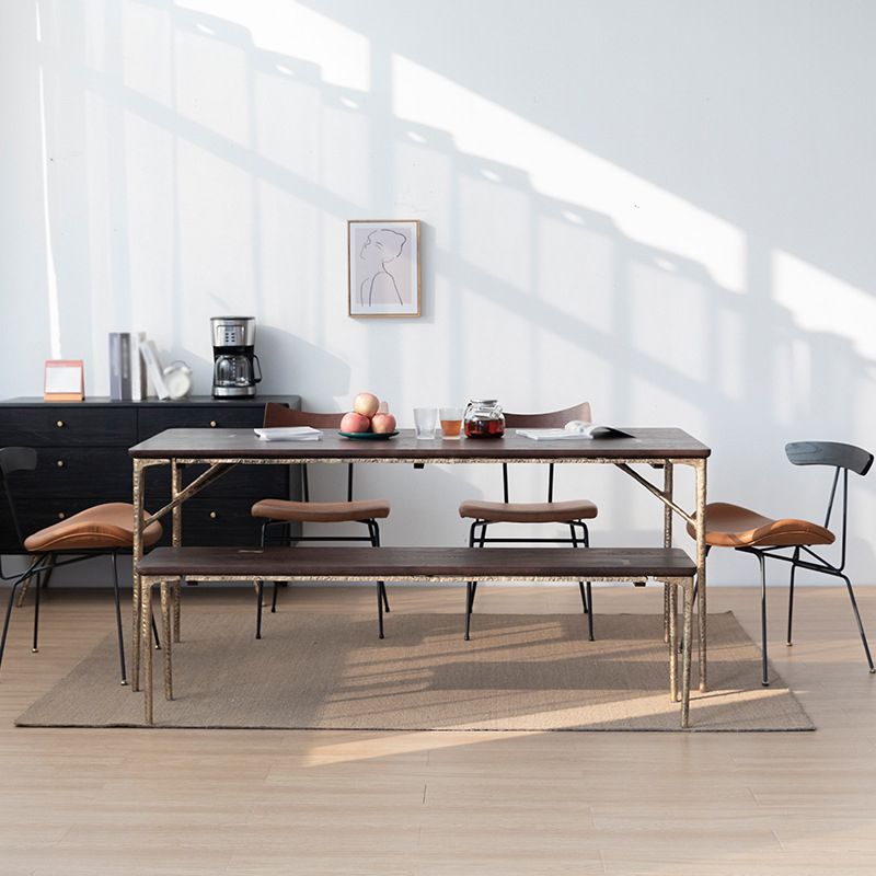 Traditional Luxury Dining Table Rectangle Solid Wood Dining Table with Metal Base