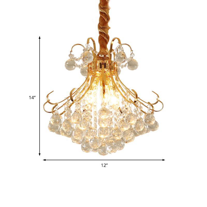 Luce a soffitto svasato moderno sfera di cristallo sfaccettato 3/4 luci lampadario lampadario dorato, largo 12 "/16" /21,5 "