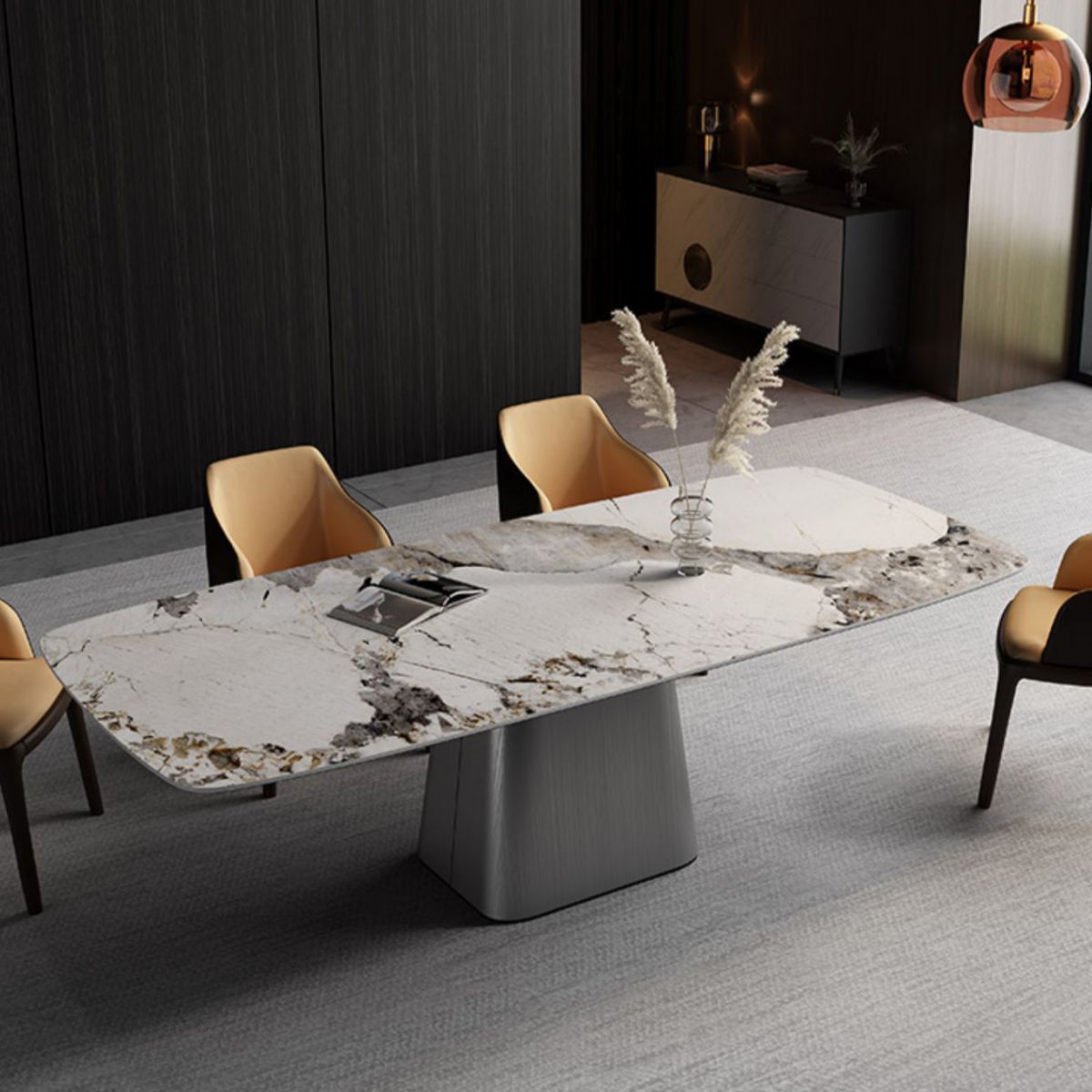 Metal Traditional Luxury Rectangular Table Sintered Stone Table