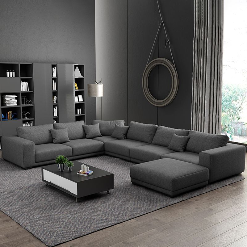 Contemporary Sectional Sofa L-Shape Fabric Slipcovered Sectional
