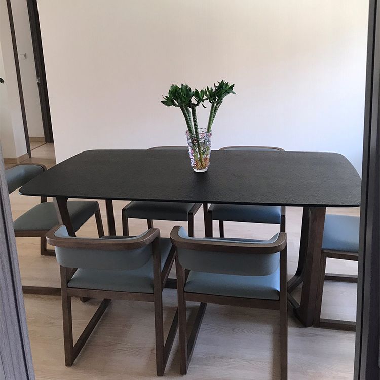 Modern Rectangle Stone Dining Table Ash Wood Base for Dining Room