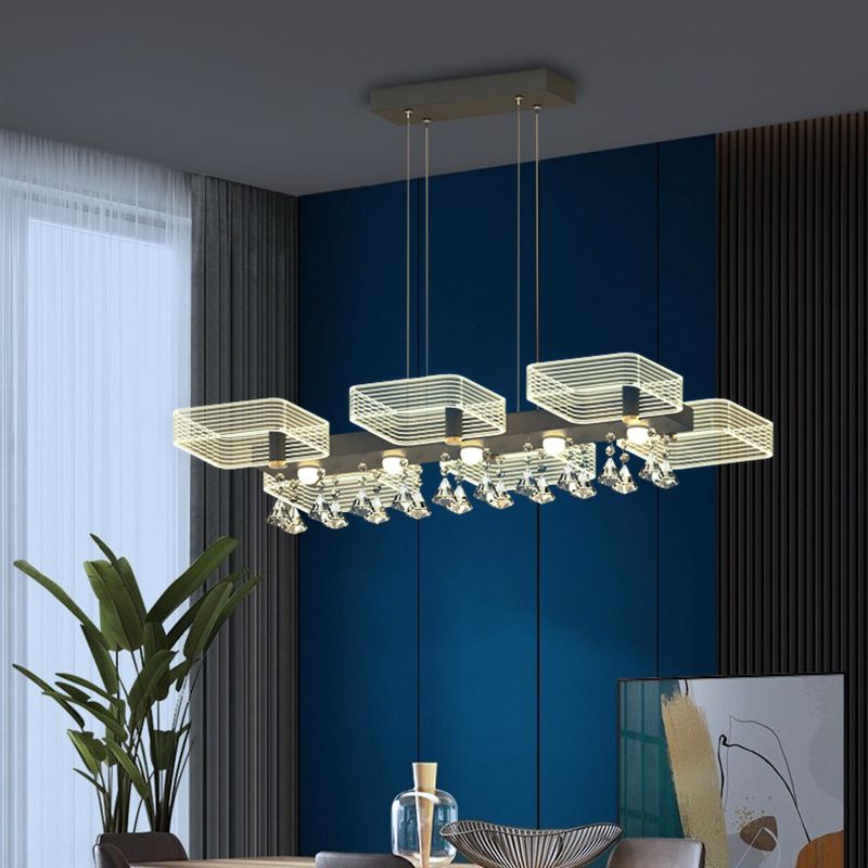 Squares Island Lighting Fixture Modern Acrylic Dining Room Suspension Light in Black