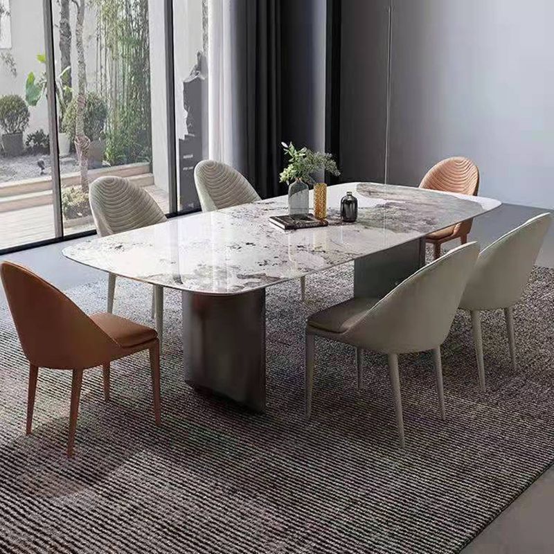 Contemporary Furniture Stone Rectangle Dining Room Table in White