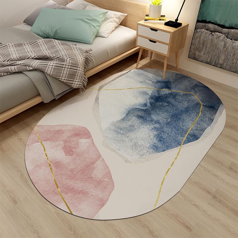 Nordic Bedside Rug Multicolor Abstract Colorblock Rug Polyester Anti-Slip Backing Pet Friendly Washable Indoor Rug